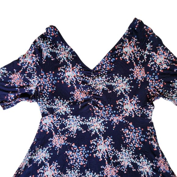 Motherhood Maternity Navy Blue Pink Polka Dot Short Sleeve V Neck Dress Sz XL - Picture 5 of 11